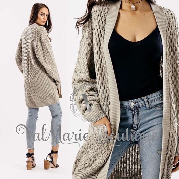 2 LEFT! Creamy Taupe Knit Sweater Cardigan - Picture 2 of 4